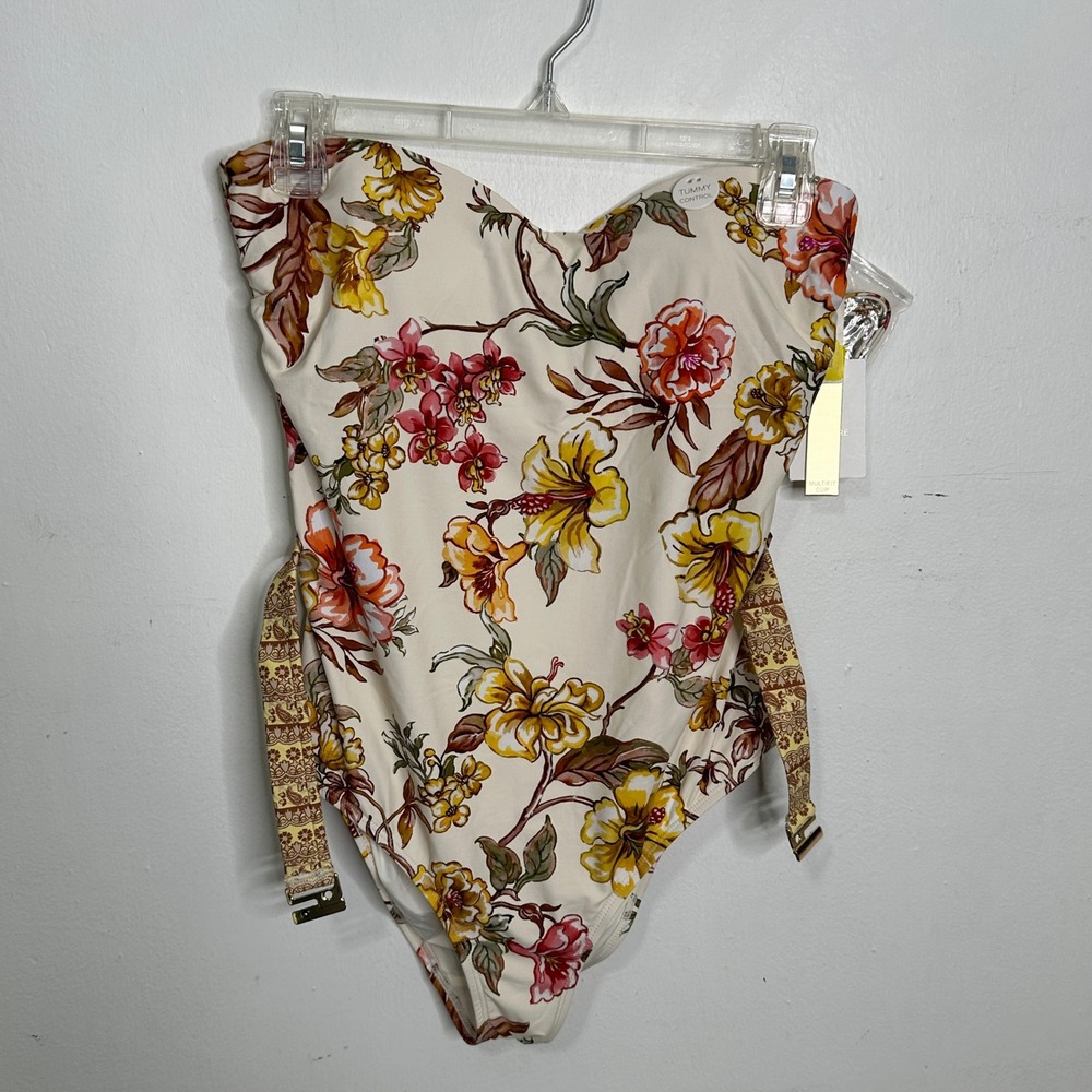 Onshore Como Floral One Piece Swimsuit Tummy Control Cream Yellow Womens 12 NWT